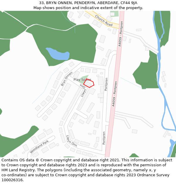 33, BRYN ONNEN, PENDERYN, ABERDARE, CF44 9JA: Location map and indicative extent of plot