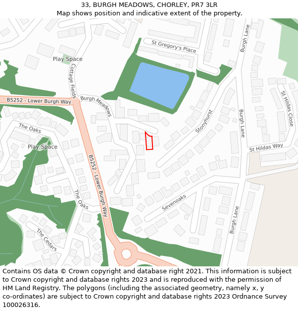 33, BURGH MEADOWS, CHORLEY, PR7 3LR: Location map and indicative extent of plot