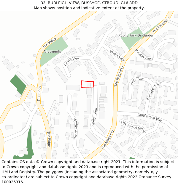 33, BURLEIGH VIEW, BUSSAGE, STROUD, GL6 8DD: Location map and indicative extent of plot