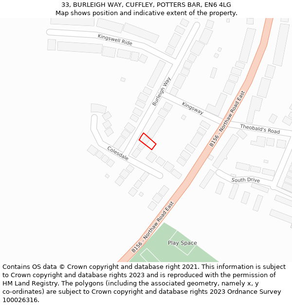 33, BURLEIGH WAY, CUFFLEY, POTTERS BAR, EN6 4LG: Location map and indicative extent of plot