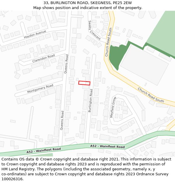 33, BURLINGTON ROAD, SKEGNESS, PE25 2EW: Location map and indicative extent of plot