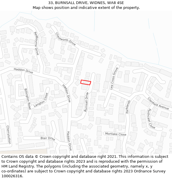 33, BURNSALL DRIVE, WIDNES, WA8 4SE: Location map and indicative extent of plot