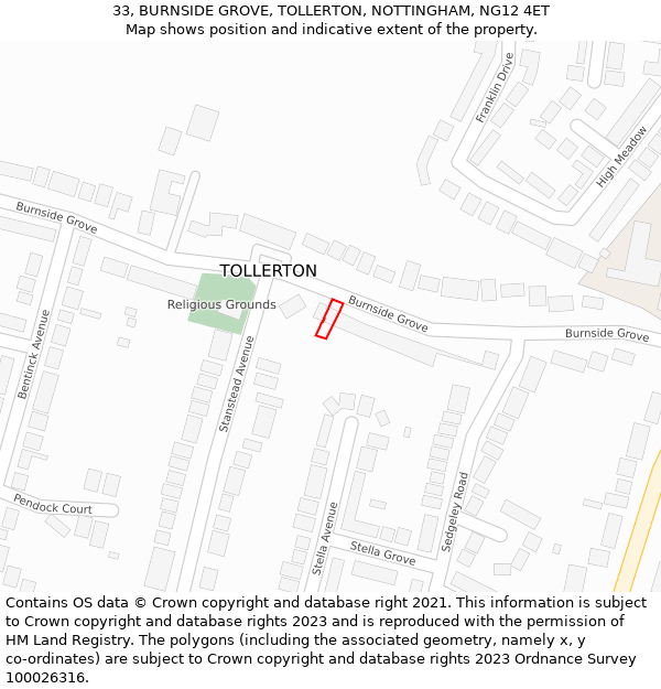 33, BURNSIDE GROVE, TOLLERTON, NOTTINGHAM, NG12 4ET: Location map and indicative extent of plot