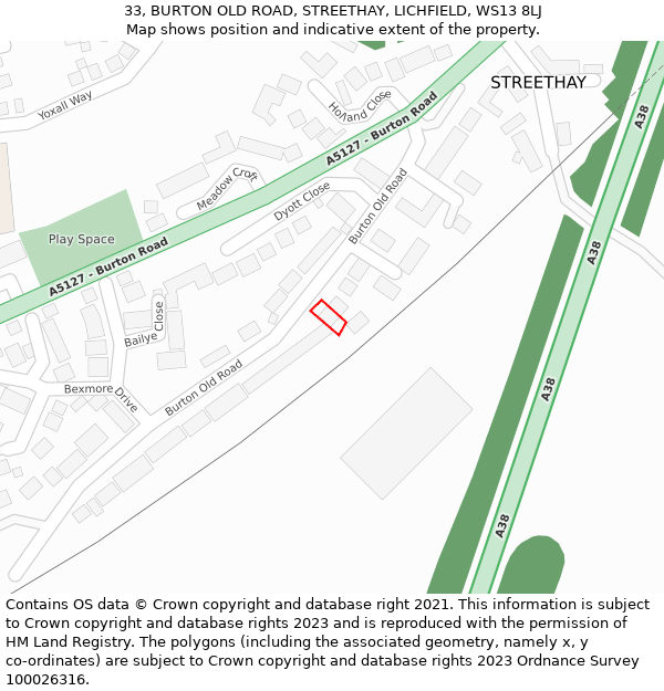 33, BURTON OLD ROAD, STREETHAY, LICHFIELD, WS13 8LJ: Location map and indicative extent of plot