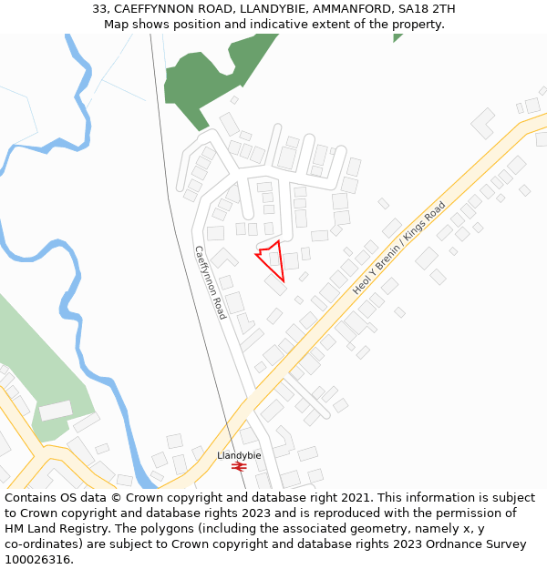 33, CAEFFYNNON ROAD, LLANDYBIE, AMMANFORD, SA18 2TH: Location map and indicative extent of plot