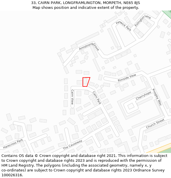 33, CAIRN PARK, LONGFRAMLINGTON, MORPETH, NE65 8JS: Location map and indicative extent of plot