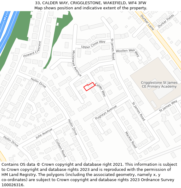 33, CALDER WAY, CRIGGLESTONE, WAKEFIELD, WF4 3FW: Location map and indicative extent of plot