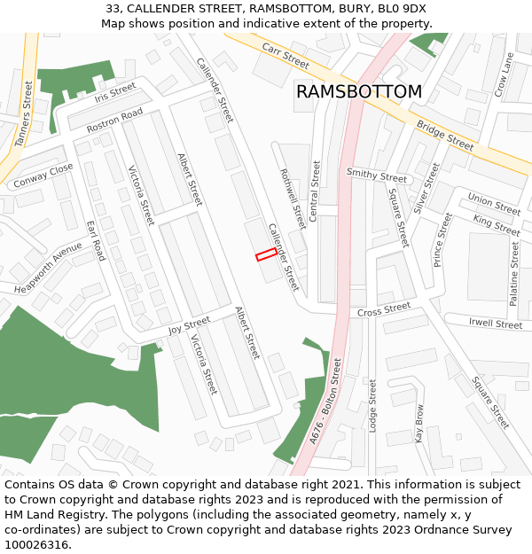 33, CALLENDER STREET, RAMSBOTTOM, BURY, BL0 9DX: Location map and indicative extent of plot