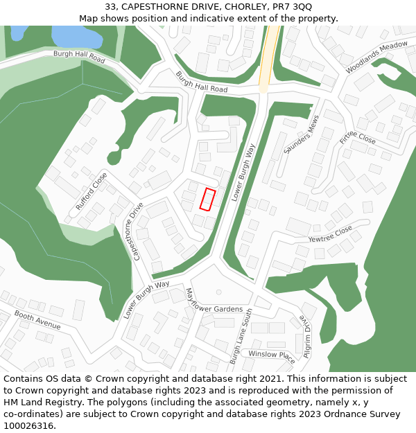 33, CAPESTHORNE DRIVE, CHORLEY, PR7 3QQ: Location map and indicative extent of plot