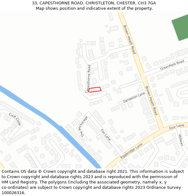 33, CAPESTHORNE ROAD, CHRISTLETON, CHESTER, CH3 7GA: Location map and indicative extent of plot