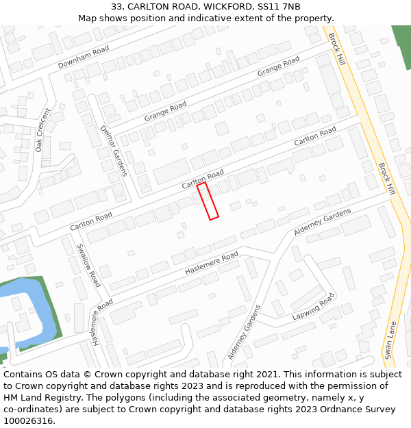 33, CARLTON ROAD, WICKFORD, SS11 7NB: Location map and indicative extent of plot