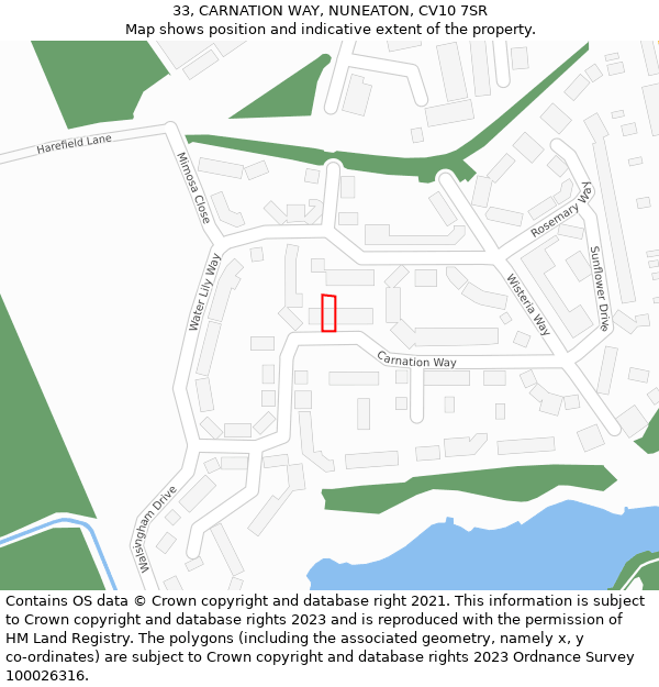 33, CARNATION WAY, NUNEATON, CV10 7SR: Location map and indicative extent of plot