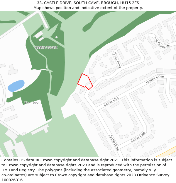 33, CASTLE DRIVE, SOUTH CAVE, BROUGH, HU15 2ES: Location map and indicative extent of plot