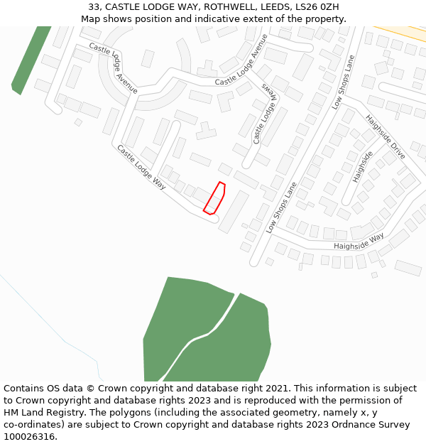33, CASTLE LODGE WAY, ROTHWELL, LEEDS, LS26 0ZH: Location map and indicative extent of plot