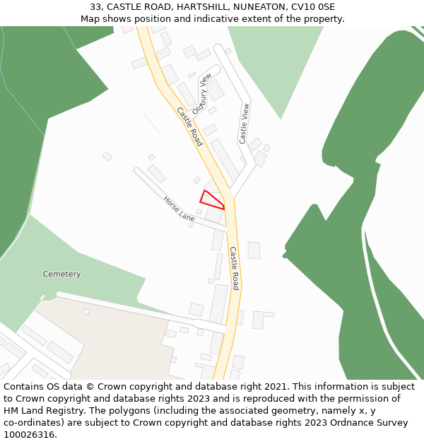 33, CASTLE ROAD, HARTSHILL, NUNEATON, CV10 0SE: Location map and indicative extent of plot