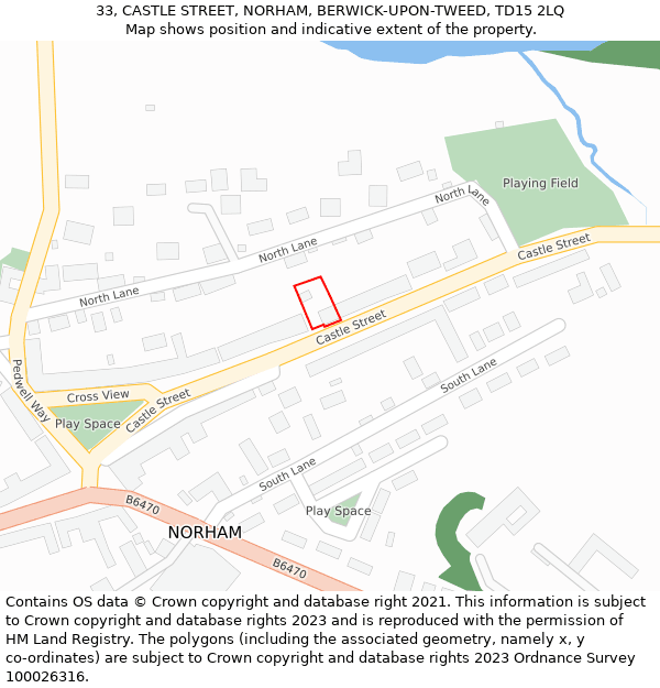 33, CASTLE STREET, NORHAM, BERWICK-UPON-TWEED, TD15 2LQ: Location map and indicative extent of plot