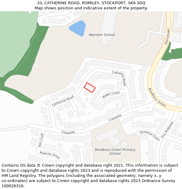 33, CATHERINE ROAD, ROMILEY, STOCKPORT, SK6 3DQ: Location map and indicative extent of plot