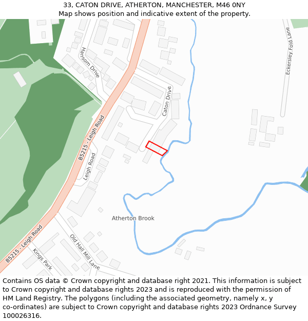 33, CATON DRIVE, ATHERTON, MANCHESTER, M46 0NY: Location map and indicative extent of plot