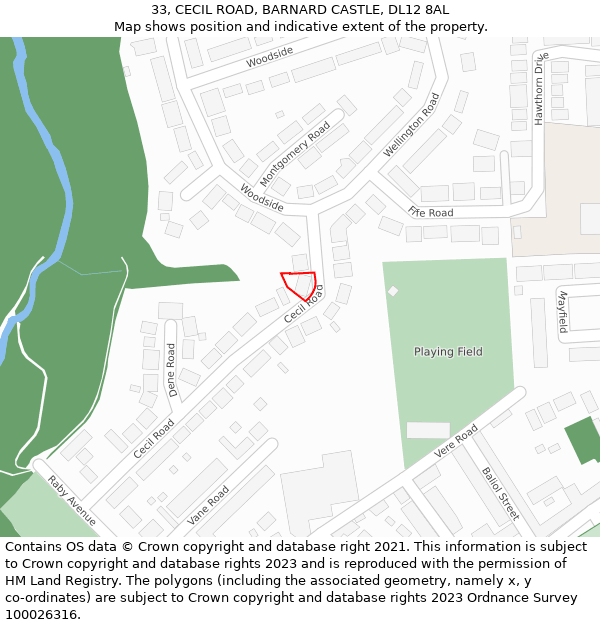 33, CECIL ROAD, BARNARD CASTLE, DL12 8AL: Location map and indicative extent of plot