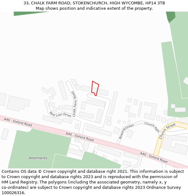 33, CHALK FARM ROAD, STOKENCHURCH, HIGH WYCOMBE, HP14 3TB: Location map and indicative extent of plot