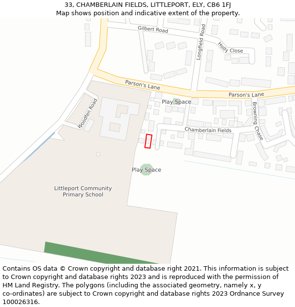 33, CHAMBERLAIN FIELDS, LITTLEPORT, ELY, CB6 1FJ: Location map and indicative extent of plot