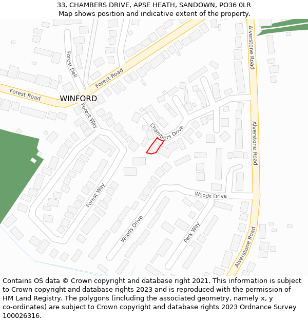33, CHAMBERS DRIVE, APSE HEATH, SANDOWN, PO36 0LR: Location map and indicative extent of plot