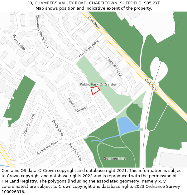 33, CHAMBERS VALLEY ROAD, CHAPELTOWN, SHEFFIELD, S35 2YF: Location map and indicative extent of plot