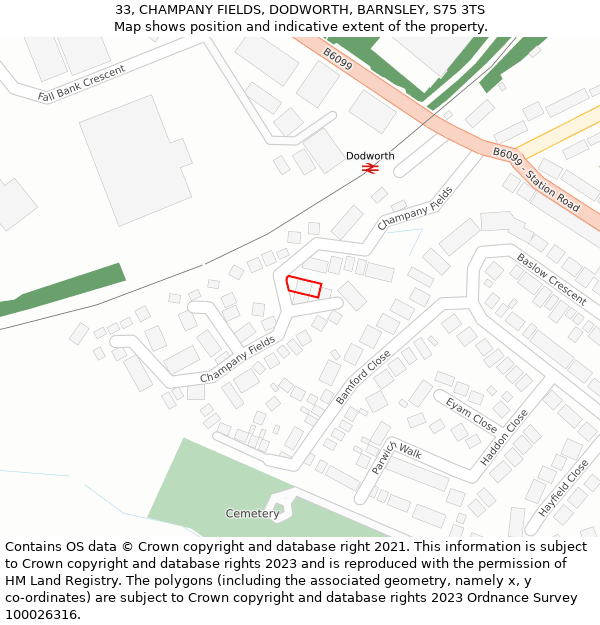 33, CHAMPANY FIELDS, DODWORTH, BARNSLEY, S75 3TS: Location map and indicative extent of plot