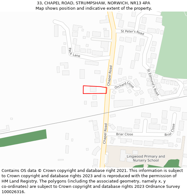 33, CHAPEL ROAD, STRUMPSHAW, NORWICH, NR13 4PA: Location map and indicative extent of plot