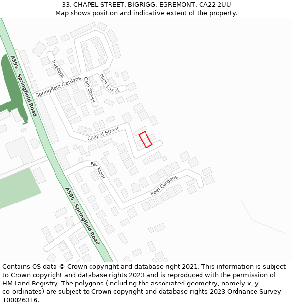 33, CHAPEL STREET, BIGRIGG, EGREMONT, CA22 2UU: Location map and indicative extent of plot