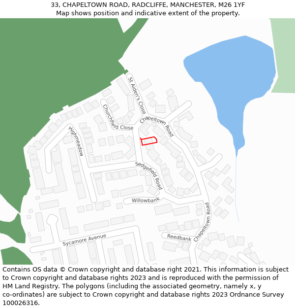 33, CHAPELTOWN ROAD, RADCLIFFE, MANCHESTER, M26 1YF: Location map and indicative extent of plot