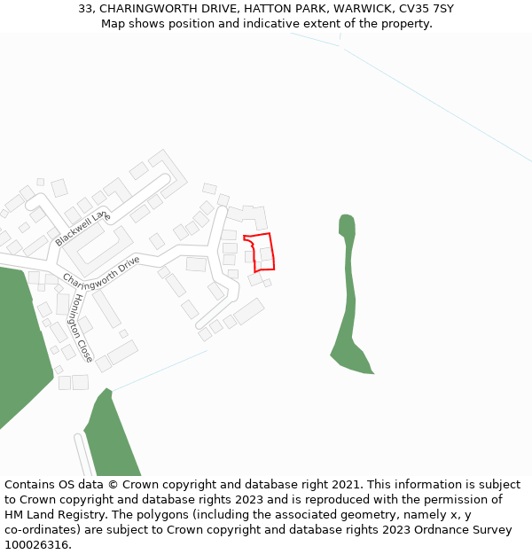 33, CHARINGWORTH DRIVE, HATTON PARK, WARWICK, CV35 7SY: Location map and indicative extent of plot