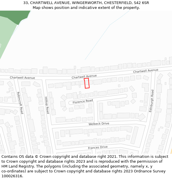 33, CHARTWELL AVENUE, WINGERWORTH, CHESTERFIELD, S42 6SR: Location map and indicative extent of plot