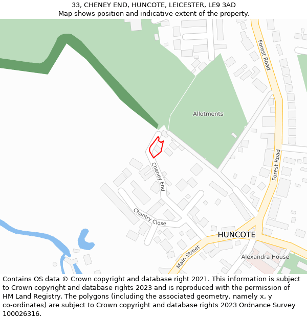 33, CHENEY END, HUNCOTE, LEICESTER, LE9 3AD: Location map and indicative extent of plot