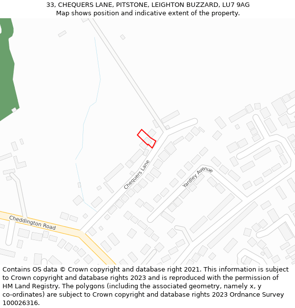 33, CHEQUERS LANE, PITSTONE, LEIGHTON BUZZARD, LU7 9AG: Location map and indicative extent of plot
