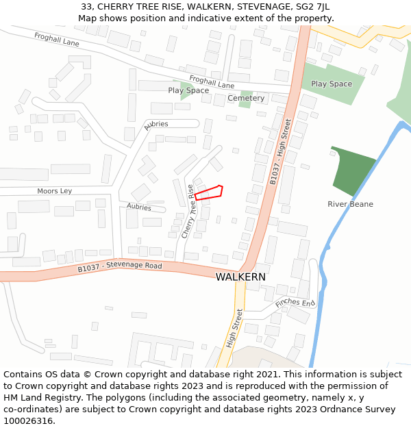 33, CHERRY TREE RISE, WALKERN, STEVENAGE, SG2 7JL: Location map and indicative extent of plot