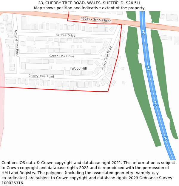 33, CHERRY TREE ROAD, WALES, SHEFFIELD, S26 5LL: Location map and indicative extent of plot