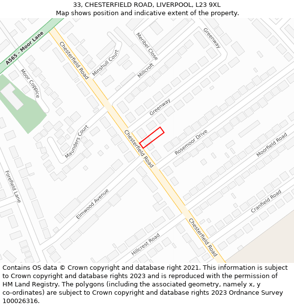 33, CHESTERFIELD ROAD, LIVERPOOL, L23 9XL: Location map and indicative extent of plot