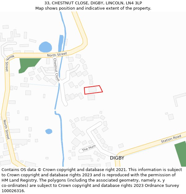 33, CHESTNUT CLOSE, DIGBY, LINCOLN, LN4 3LP: Location map and indicative extent of plot