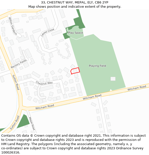 33, CHESTNUT WAY, MEPAL, ELY, CB6 2YP: Location map and indicative extent of plot