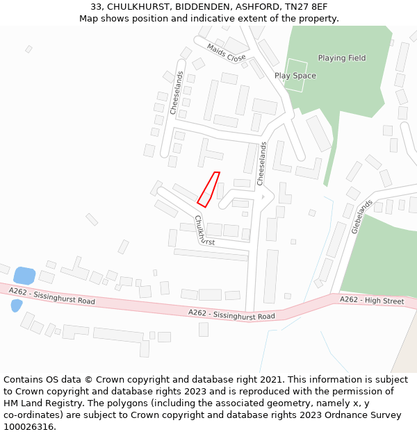 33, CHULKHURST, BIDDENDEN, ASHFORD, TN27 8EF: Location map and indicative extent of plot