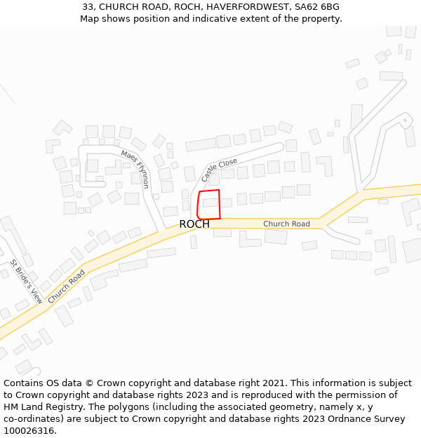 33, CHURCH ROAD, ROCH, HAVERFORDWEST, SA62 6BG: Location map and indicative extent of plot