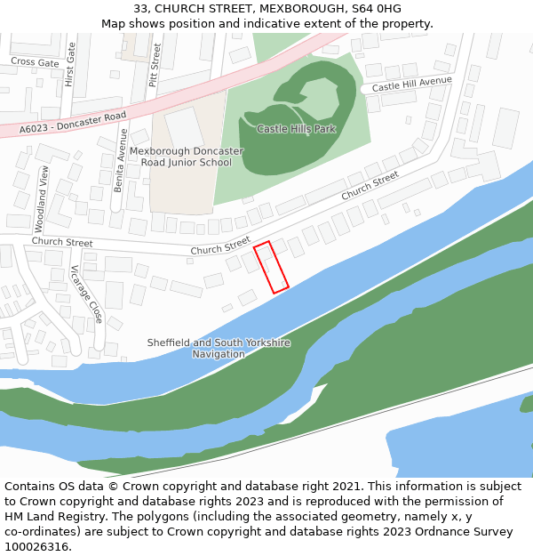 33, CHURCH STREET, MEXBOROUGH, S64 0HG: Location map and indicative extent of plot