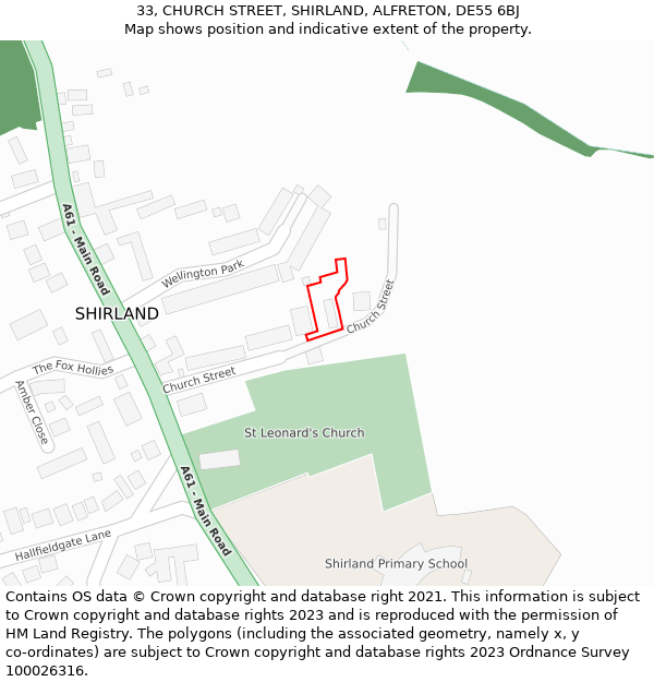 33, CHURCH STREET, SHIRLAND, ALFRETON, DE55 6BJ: Location map and indicative extent of plot