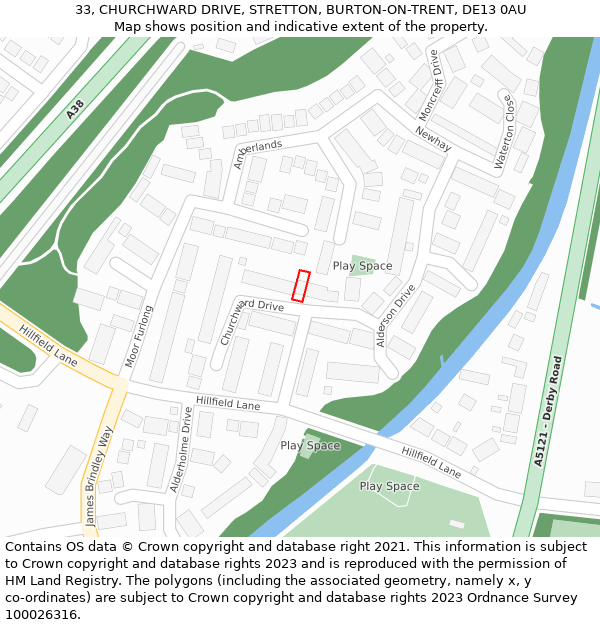 33, CHURCHWARD DRIVE, STRETTON, BURTON-ON-TRENT, DE13 0AU: Location map and indicative extent of plot