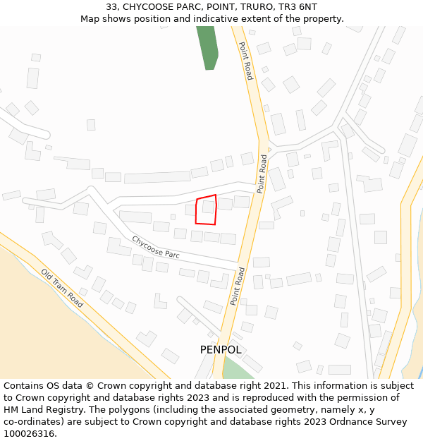 33, CHYCOOSE PARC, POINT, TRURO, TR3 6NT: Location map and indicative extent of plot