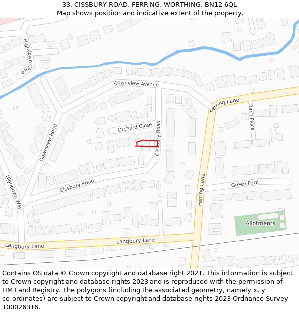 33, CISSBURY ROAD, FERRING, WORTHING, BN12 6QL: Location map and indicative extent of plot