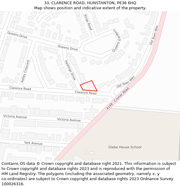 33, CLARENCE ROAD, HUNSTANTON, PE36 6HQ: Location map and indicative extent of plot