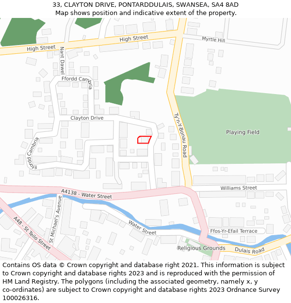 33, CLAYTON DRIVE, PONTARDDULAIS, SWANSEA, SA4 8AD: Location map and indicative extent of plot