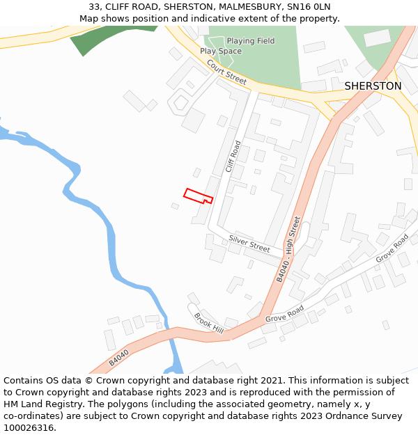 33, CLIFF ROAD, SHERSTON, MALMESBURY, SN16 0LN: Location map and indicative extent of plot
